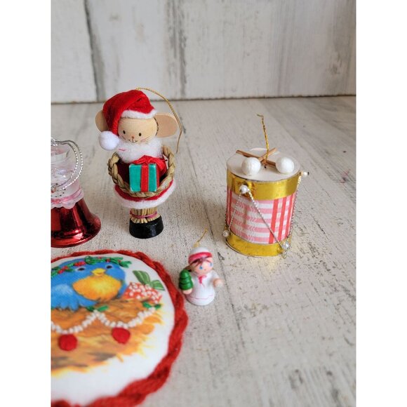 Vintage angel bell mouse drum bird ornament Xmas set - Picture 5 of 8